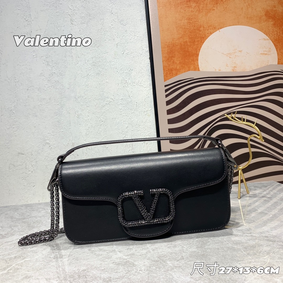 クリスタル Vロゴ ヴァレンティノ バッグ コピー レディース ショルダーバッグ ブラック
