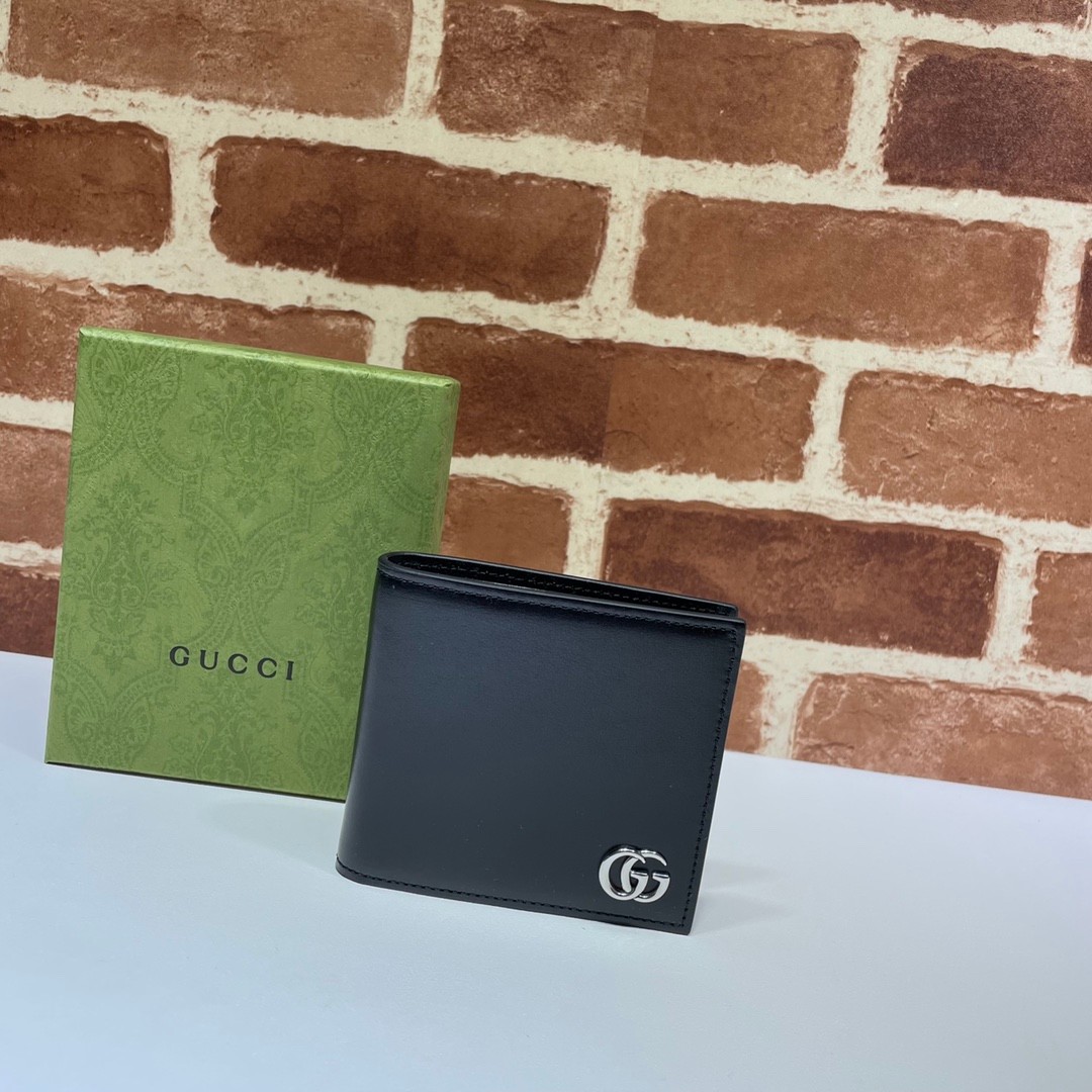 シンプル ダブルG カードケース ウォレット グッチ 財布 コピー メンズ 二つ折り ブラック