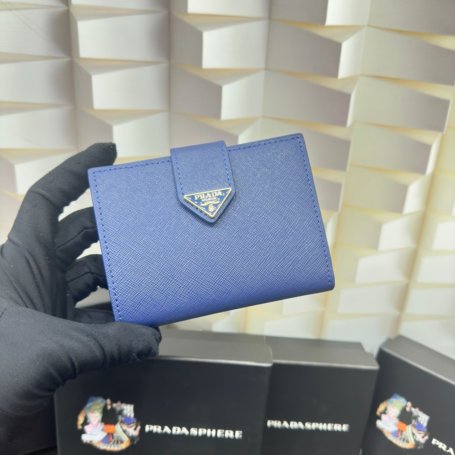 定番 人気 コンパクト 二つ折り財布 プラダ 財布 コピー ブルー