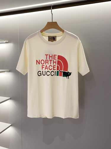 THE NORTH FACE x GUCCI 大人気 コラボ プリント グッチ 半袖Tシャツ コピー コットン クルーネック トップス