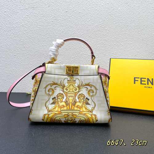 FENDI × VERSACE フェンダーチェ レディース エレガント フェンディ バッグ 人気 コピー プリント ハンドバッグ