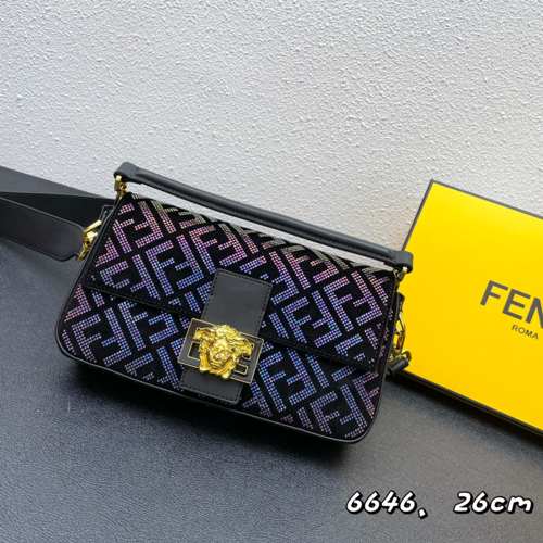 FENDI × VERSACE おしゃれ キラキラ フェンディ バッグ 人気 コピー バゲット ショルダー バッグ