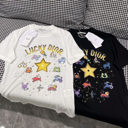 LUCKY DIOR おしゃれ 定番 クルーネック クリスチャン・ディオール Tシャツ コピー 半袖 トップス