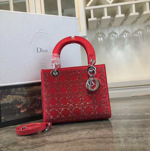 大人気 LADY DIOR カナージュ サテン ハンドバッグ クリスチャン・ディオール バッグ コピー レッド