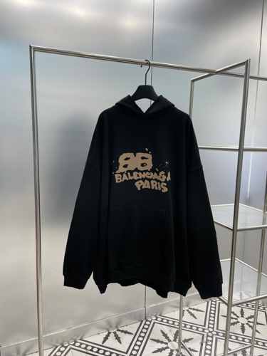 カジュアル バレンシアガ HAND DRAWN BB ICON HOODIE ラージフィット コピー ブラック