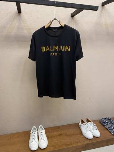 シンプル バルマン Tシャツ コピー ロゴ入り クルーネック 半袖Tシャツ ブラック