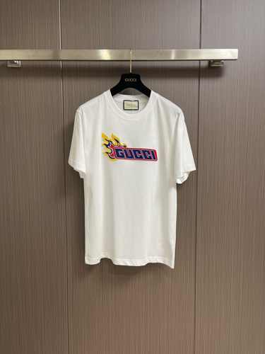 シルケット コットン ロゴ入り 半袖Tシャツ グッチ Tシャツ コピー ホワイト