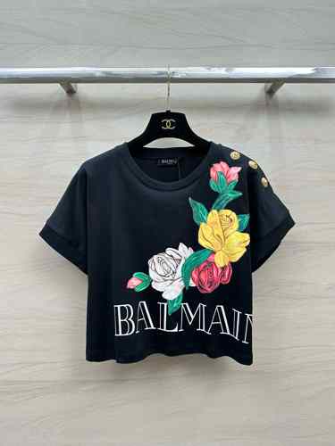 Balmain ヴィンテージ ローズ プリント Tシャツ バルマン 半袖Tシャツ コピー レディース