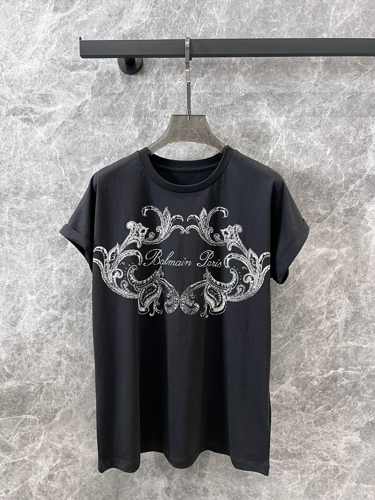 Balmain シグネチャー ペイズリー Tシャツ バルマン 半袖Tシャツ コピー レディース グレー