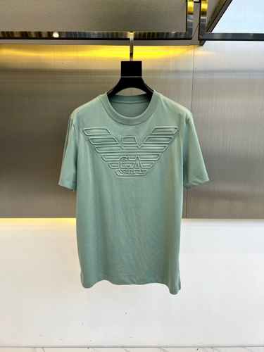 シンプル お洒落 クルーネック 半袖Tシャツ アルマーニ Tシャツ コピー ライトグリーン