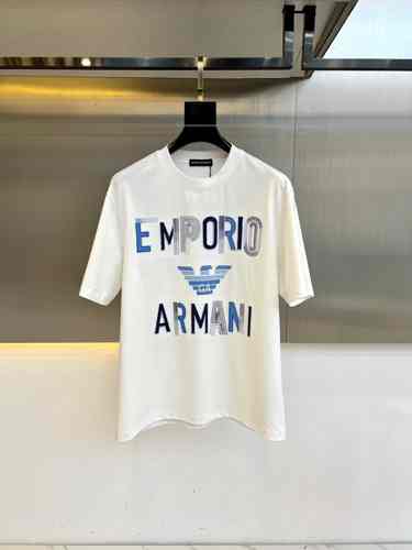 カジュアル コットン 半袖Tシャツ アルマーニ Tシャツ コピー クルーネック ホワイト