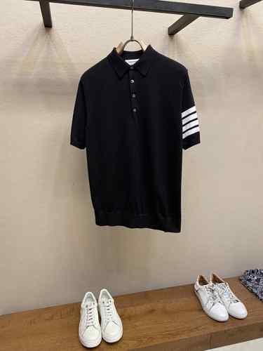 トムブラウン Tシャツ スーパーコピー 定番 人気 コットン 半袖ポロシャツ ブラック