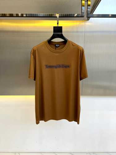 シンプル ロゴ 半袖Tシャツ エルメネジルド・ゼニア Tシャツ コピー クルーネック ブラウン