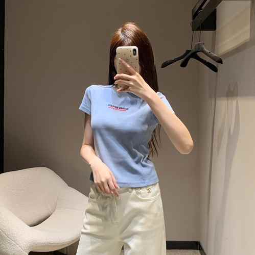 アレキサンダーワング Tシャツ コピー シンプル ロゴ コンパクト 半袖Tシャツ ライトブルー