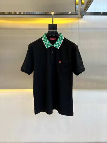 上品 カジュアル コットンピケ 半袖ポロシャツ グッチ Tシャツ 偽物 ブラック