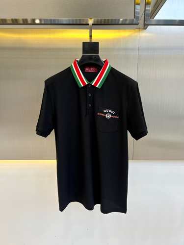 カジュアル 上品 半袖 ポロシャツ グッチ Tシャツ 偽物 コットンピケ ブラック