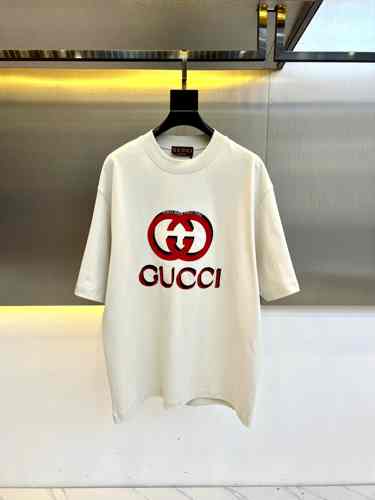 コットンジャージ リラックス 半袖Tシャツ グッチ Tシャツ コピー ベージュ