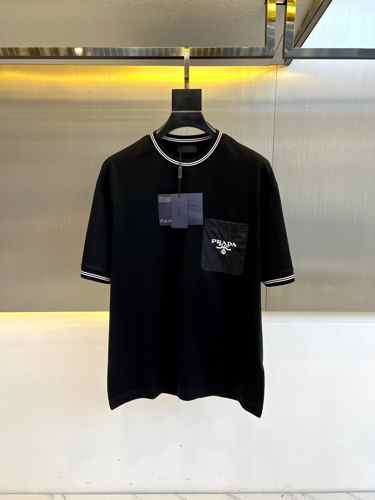 カジュアル 合わせやすい クルーネック プラダ Tシャツ 偽物 半袖トップス ブラック