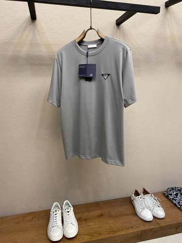 シンプル カジュアル コットン 半袖Tシャツ プラダ Tシャツ 偽物 グレー