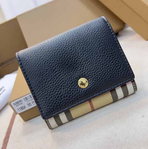 バーバリー 財布 コピー 人気 チェック＆レザー コンパクト財布 ブラック