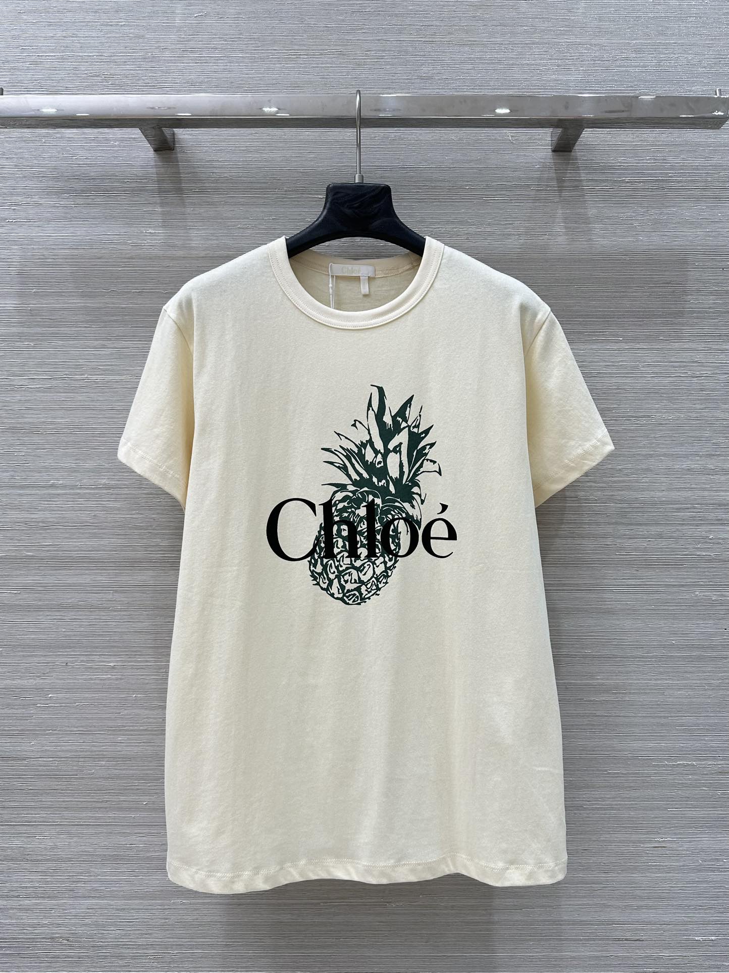 シンプル プリント コットン 半袖Tシャツ クロエ Tシャツコピー クルーネック