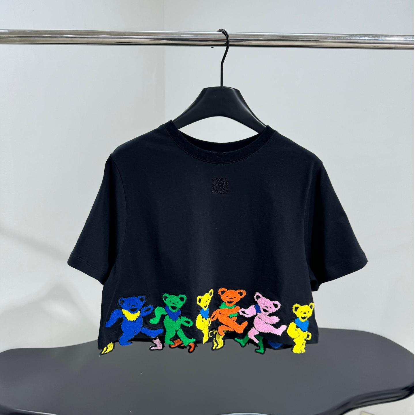 可愛い おしゃれ クロップドTシャツ ロエベ Tシャツ コピー コットン ブラック