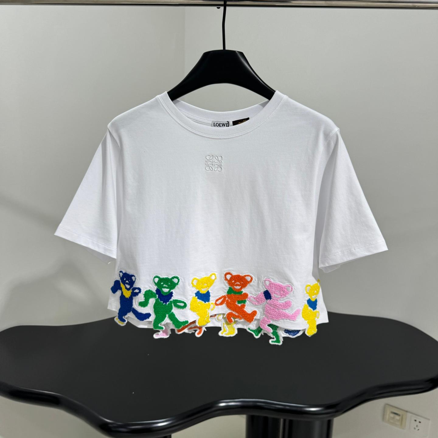 可愛い おしゃれ クロップドTシャツ ロエベ Tシャツ コピー コットン ホワイト
