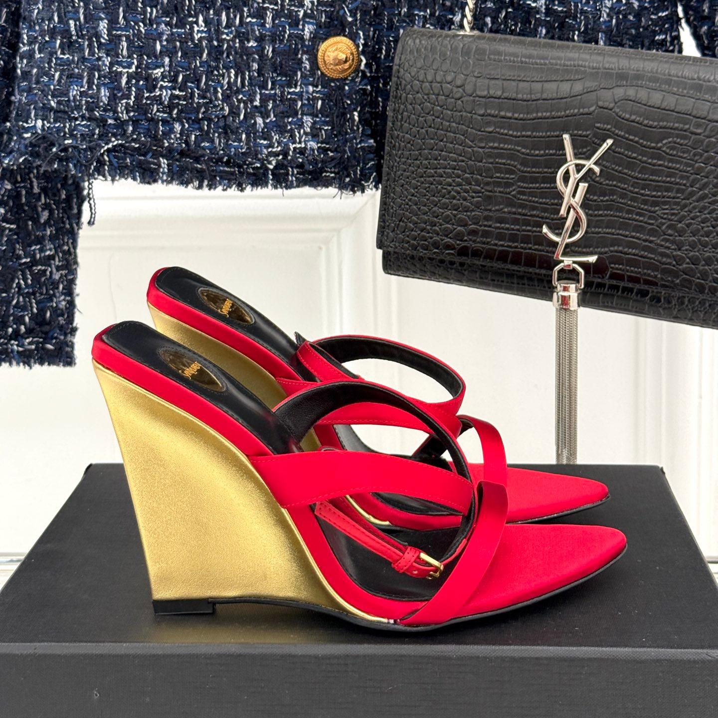 注目アイテム YSL サロメ ウェッジサンダル イヴ・サンローラン コピー レッド