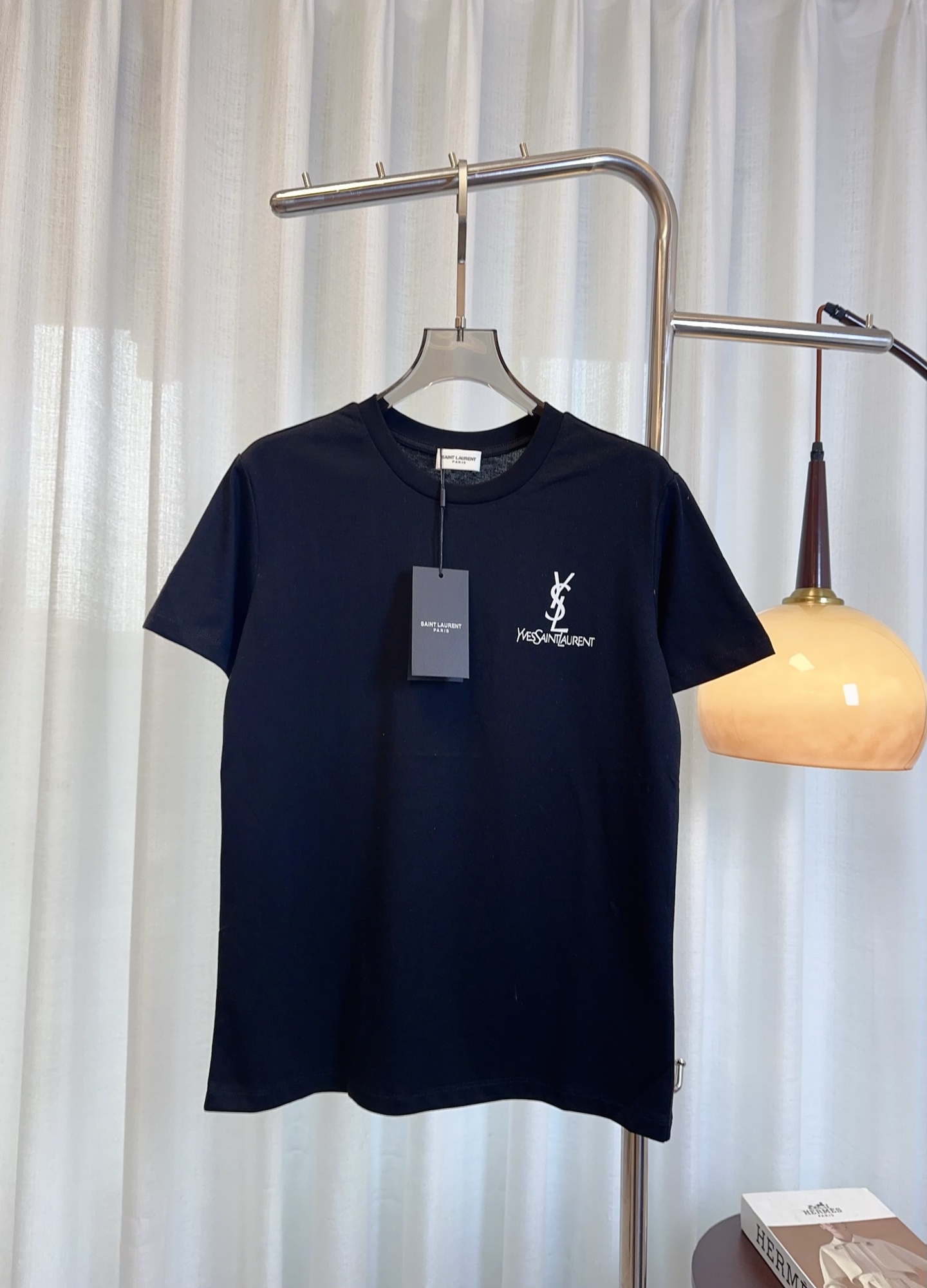 シンプル ロゴ コットン 半袖Tシャツ イヴ・サンローラン Tシャツ コピー ブラック