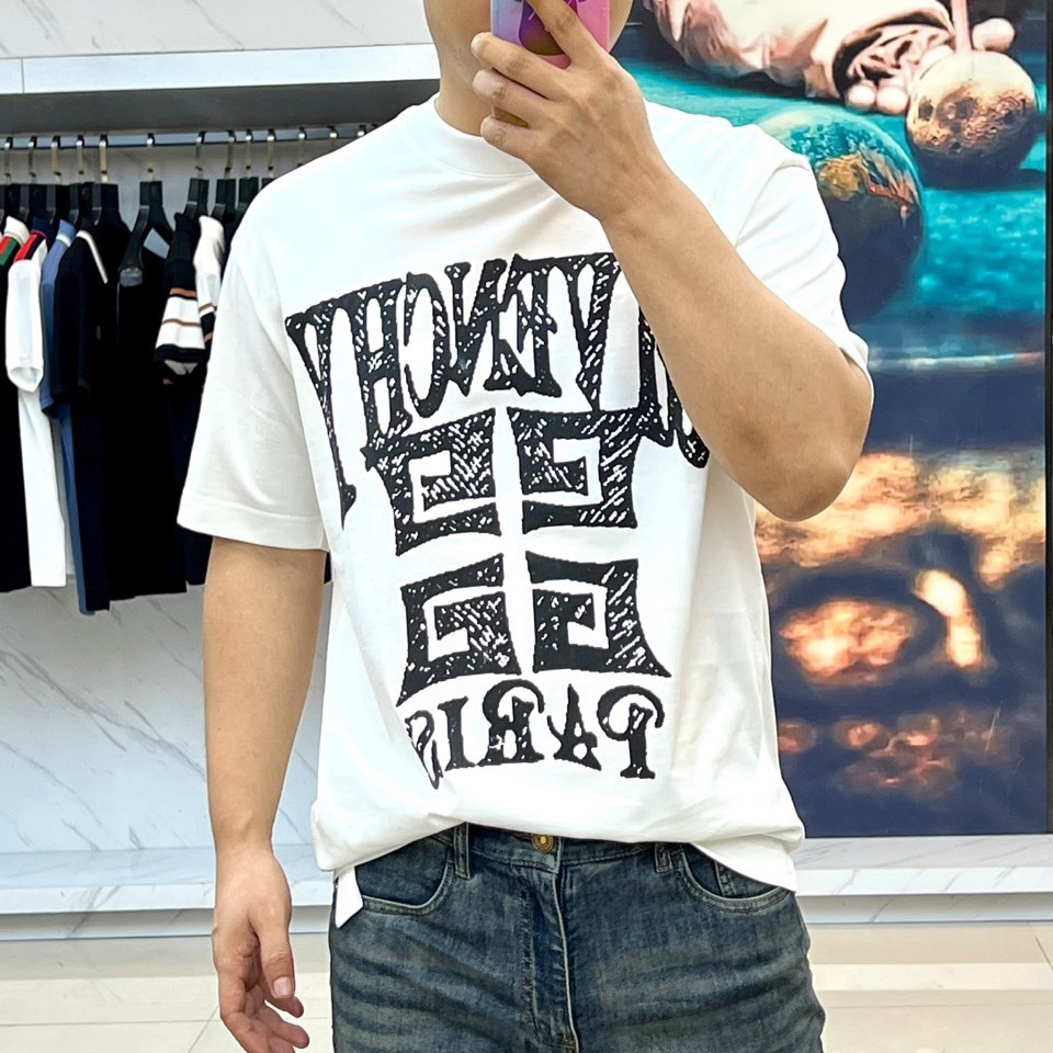 目を引く ロゴ入り コットン ジバンシィ Tシャツ 偽物 半袖Tシャツ ホワイト