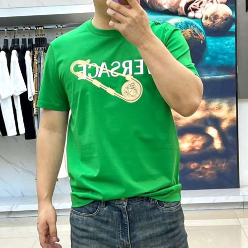 カジュアル ロゴ クルーネック 半袖Tシャツ ヴェルサーチェ Tシャツ 偽物 グリーン