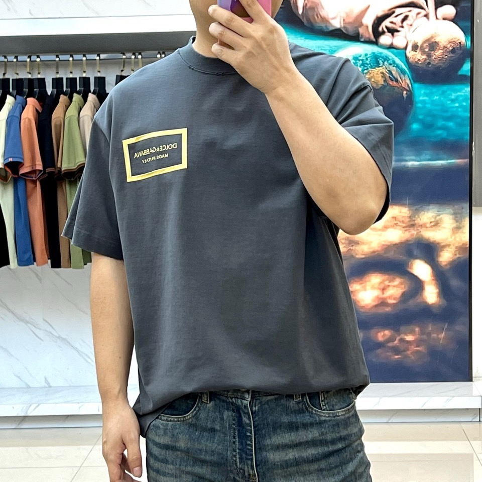 カジュアル ロゴ 半袖Tシャツ ドルチェ&ガッバーナ Tシャツ 偽物 コットン グレー