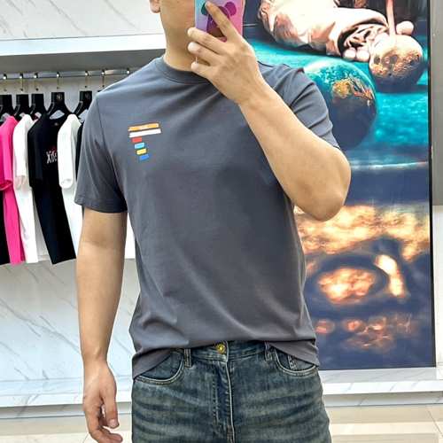 シンプル ロゴ クルーネック アルマーニ Tシャツ 偽物 半袖Tシャツ グレー