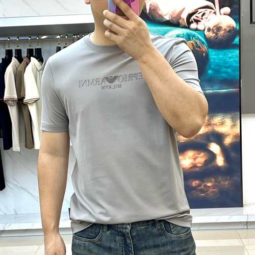 アルマーニ Tシャツ 偽物 シンプル ロゴ クルーネック 半袖Tシャツ グレー