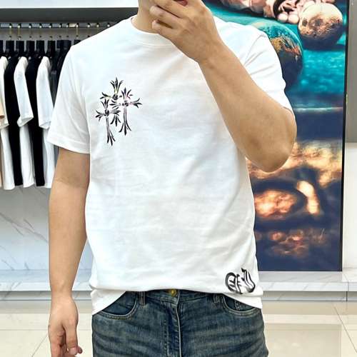 ストリート カジュアル プリント クロムハーツ Tシャツ 偽物 コットン ホワイト