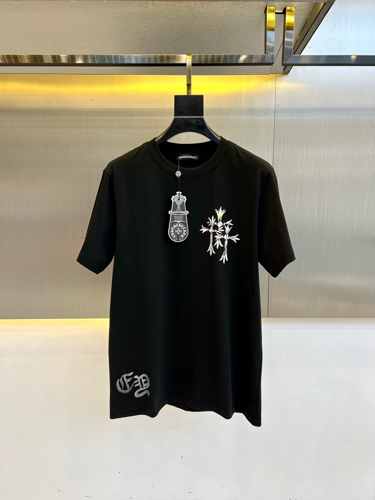 ストリート カジュアル プリント クロムハーツ Tシャツ 偽物 コットン ブラック