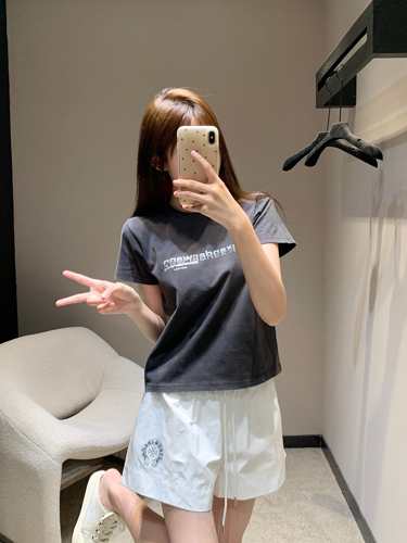 コンパクト ロゴ入り 半袖Tシャツ アレキサンダーワング Tシャツ コピー ブラック