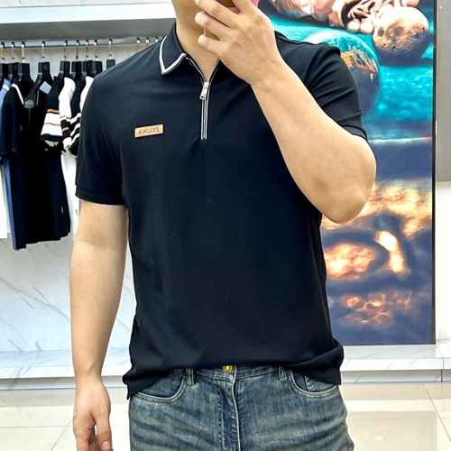 スタイリッシュ ハーフジップ ポロシャツ エルメネジルド・ゼニア Tシャツ 偽物 ブラック