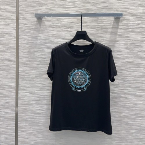 シンプル コットン 半袖 トップス エルメス Tシャツ コピー クルーネック ブラック