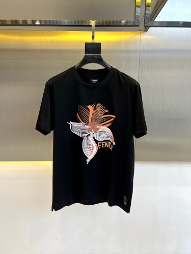 カジュアル プリント コットン 半袖Tシャツ フェンディ Tシャツ 偽物 ブラック