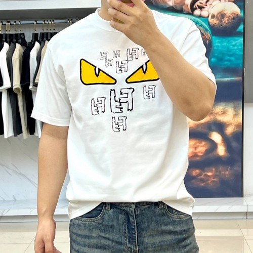 フェンディ Tシャツ 偽物  カジュアル プリント コットン 半袖Tシャツ ホワイト