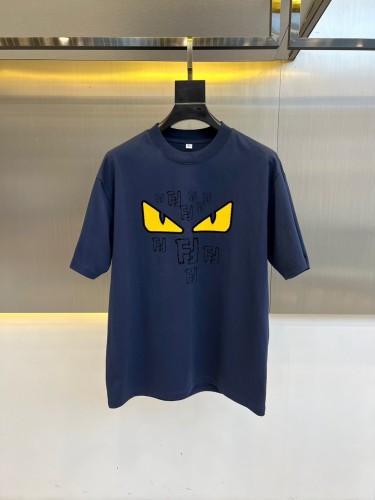 フェンディ Tシャツ 偽物 カジュアル プリント コットン 半袖Tシャツ ブルー