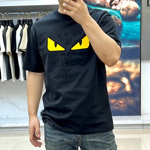 フェンディ Tシャツ 偽物 カジュアル プリント コットン 半袖Tシャツ ブラック