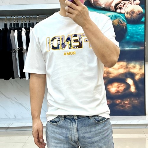 カジュアル ロゴ 半袖Tシャツ フェンディ Tシャツ 偽物 コットン ホワイト