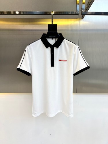 カジュアル バイカラー ポロシャツ プラダ Tシャツ 偽物 半袖トップス ホワイト