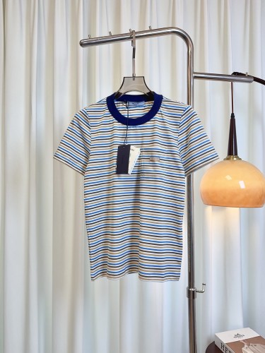 カジュアル スタイリッシュ 半袖Tシャツ プラダ Tシャツ 偽物 コットン ブルー