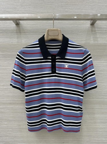 コットン クロップドポロシャツ セリーヌ Tシャツ コピー 半袖 ストライプ