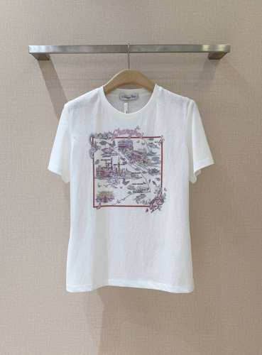 おしゃれ プリント クリスチャン・ディオール Tシャツ 偽物 クルーネック