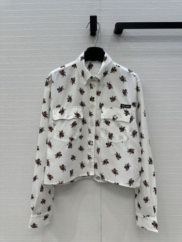 フラワー柄 プリント クロップドシャツ ミュウミュウ シャツ コピー ホワイト