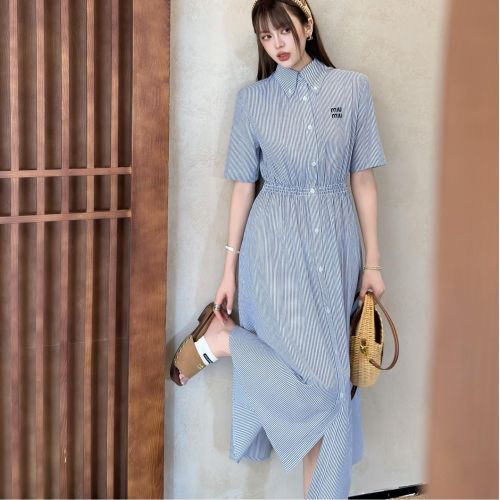 爽やか ストライプ シャツワンピース ミュウミュウ ワンピースコピー